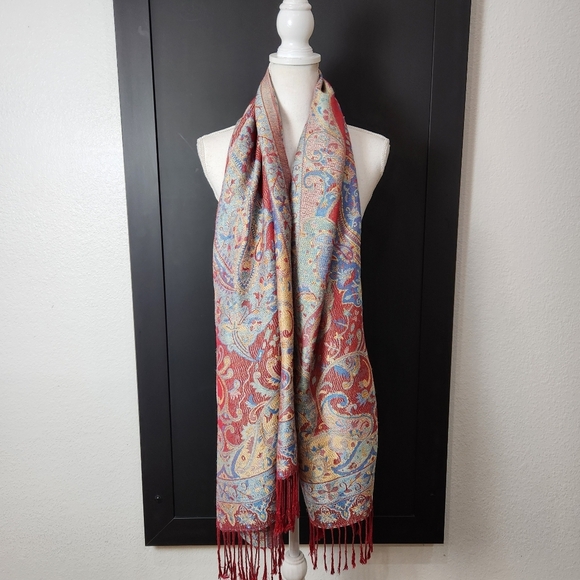 PASHMINA PAISLEY SCARF WITH FRINGE - Picture 1 of 9
